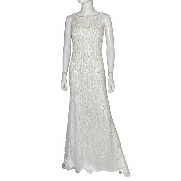 Lulus Glamourous Ever After White Sequin Beaded Backless Maxi Dress Women’s Sz M - Picture 2 of 12